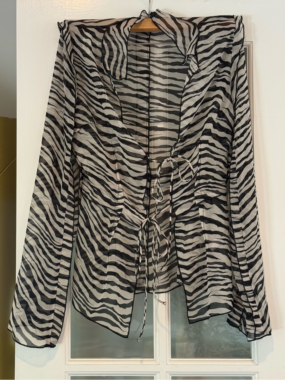 etc. Zebra-Stripe Sheer Button-Up Blouse - Black & White